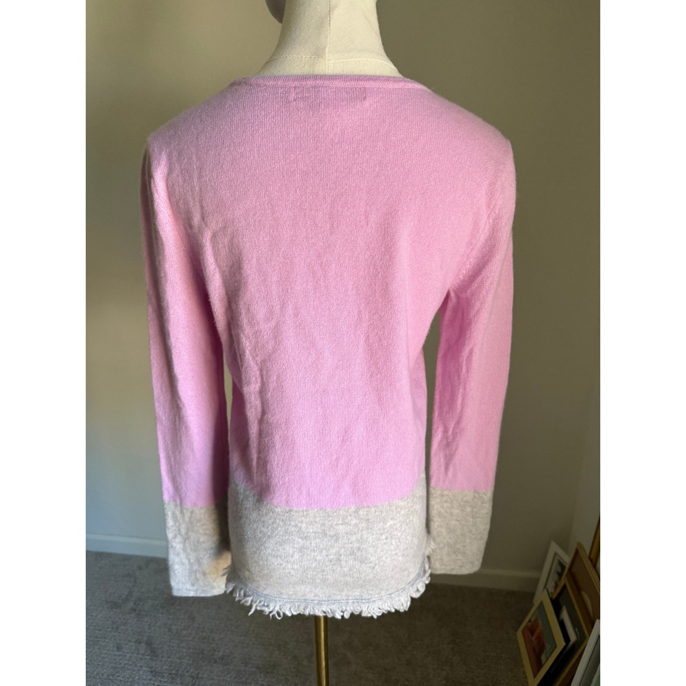 Lilly Pulitzer Rica Pink Grey Cashmere Colorblock Fringe Hem Sweater Small Lilac - Picture 6 of 8
